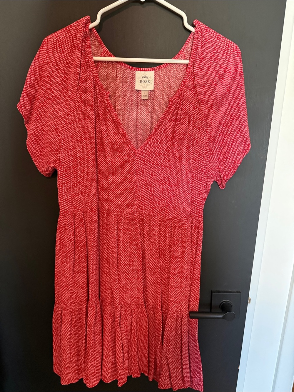 Knox Rose Red V-Neck Short Sleeve Tiered Dress